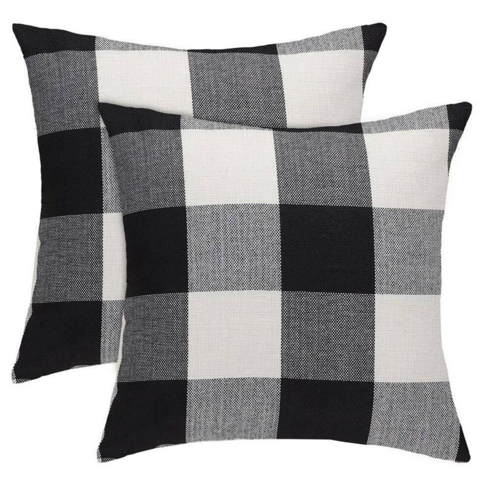 2pcs Check Throw Pillow Covers Farmhouse Deco Square Pillow Covers 18"x18"